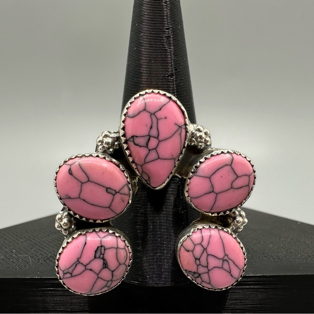 Pink Gibbsite Sterling Silver 925 Adjustable Naja Statement Ring